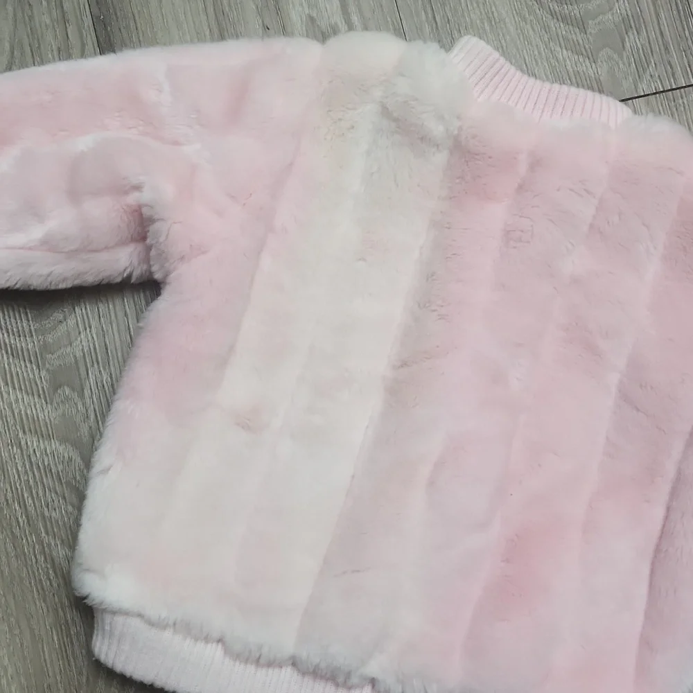 Old Navy VINTAGE Fall 2001 Toddler 2T Pink Soft Fur Zip-Up Jacket Ribbed Cuff